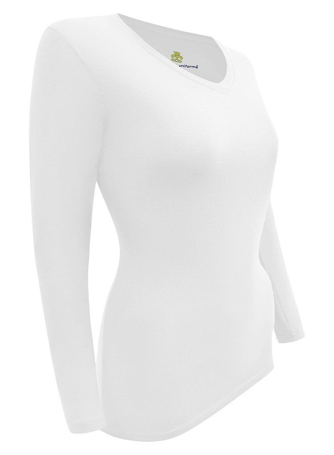 Natural Uniforms Women's Long Sleeve V-Neck T-Shirt Under Scrub (White, Medium) - Image 5
